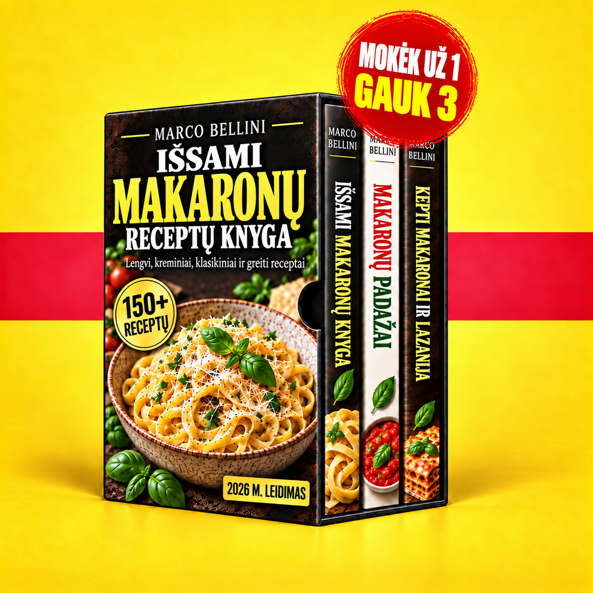 Išsami makaronų receptų knyga + 2 DOVANŲ KNYGOS